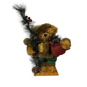 VTG Dan Dee Collectors Choice 18" Holiday Christmas Decor Stuffed Bear Wood Base